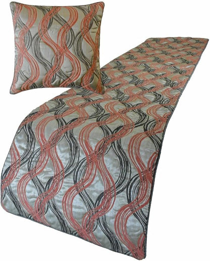 The HomeCentric King/Queen/Twin Orange Designer CA King 86"x18" Bed Runner Without Pillow Cover, Swirls & Quilted Bed Scarf on Jacquard Fabric - Orange Twirls