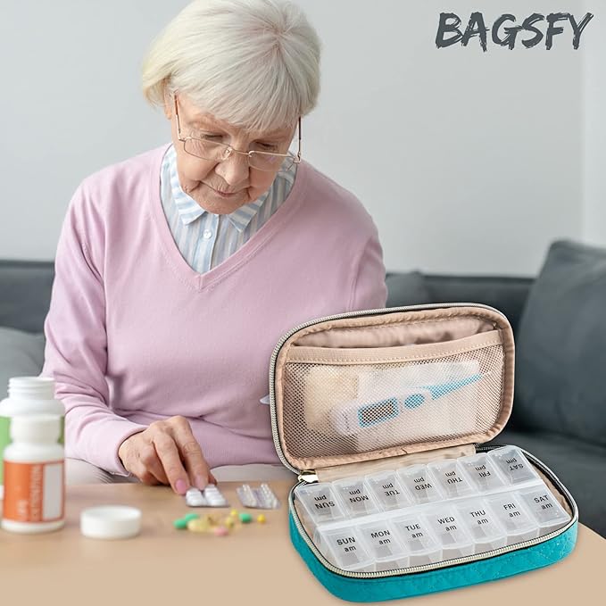 BAGSFY Pill Organizer Case 2 Times a Day- Weekly Medicine Organizer Travel Pill Box with Removable 7 Day Medicine Case Container for Fish Oil, Vitamin, Supplement