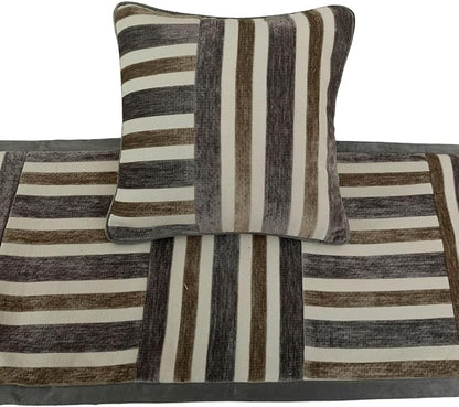 The HomeCentric King/Queen/Twin Beige & Grey Decorative Full 68"x18" Bed Runner Without Pillow Cover, Patchwork Bed Scarf on Velvet Fabric - Striation