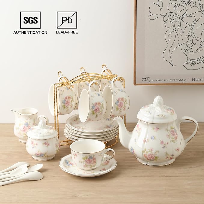 Sweejar 23 Pcs Floral Tea Sets