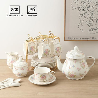 Sweejar 23 Pcs Floral Tea Sets