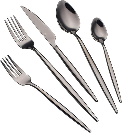20 Piece Luxury Silverware Set for 4 Black Mirror-Polished 18/10 Stainless Steel Heavy Flatware Set Modern Cutlery Set Knife/Fork/Spoon with Gifts for Home & Restaurant