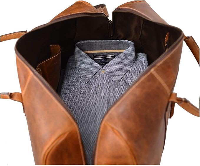 KomalC Leather Duffel Bags for Men and Women Full Grain Leather Travel Overnight Weekend Leather Bags Sports Gym Duffel for Men (Tan, 20 Inch)