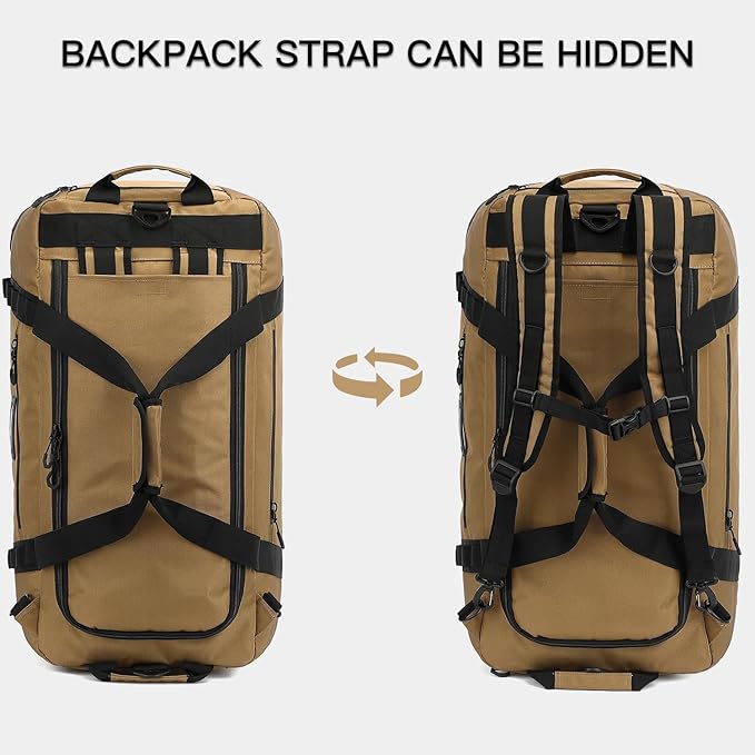 TUGUAN Extra Large Travel Duffle Bag Backpack for Men with Adjustable Dividers 120L Big Weekend Overnight Bag with ID Pocket Shoulder Strap Heavy Duty Sports Duffel Bags for Camping Gym, Brown