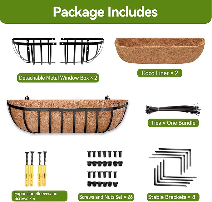 Halatool 2 Pack Heavy-Duty Metal Deck Railing Planter Box, 24 Inch