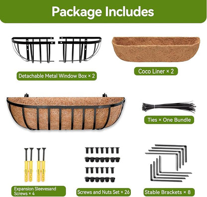 Halatool 2 Pack Heavy-Duty Metal Deck Railing Planter Box, 24 Inch