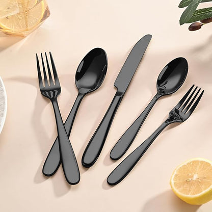 40-Piece Black Silverware Set, Flatware Set