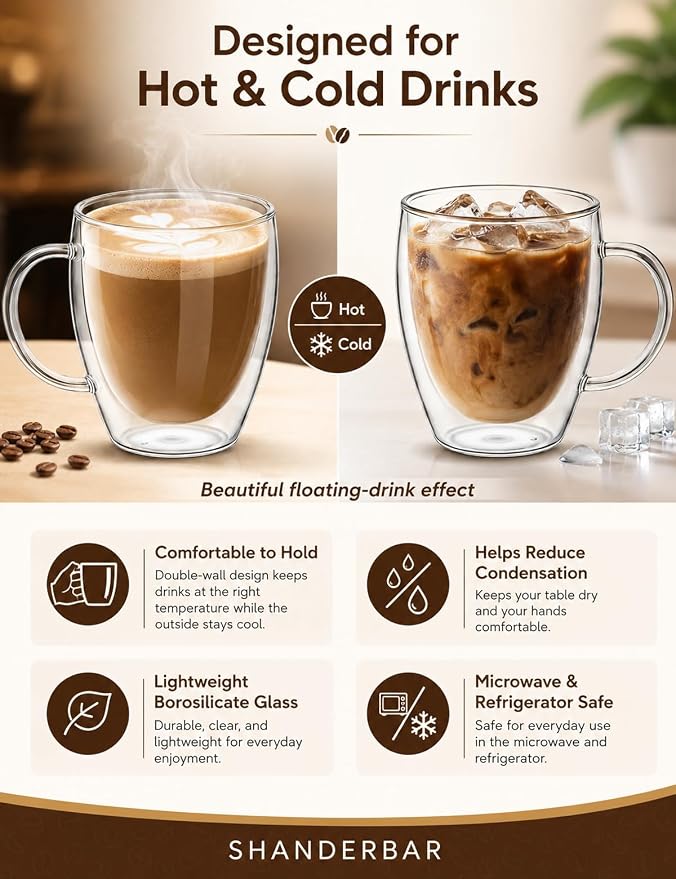 12oz Double Walled Glass Coffee Mugs