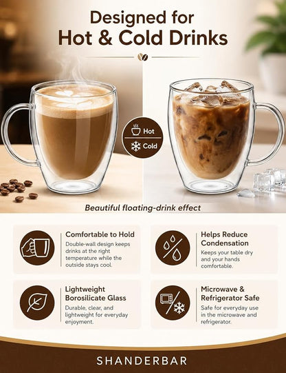 12oz Double Walled Glass Coffee Mugs