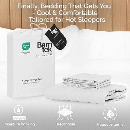 Duvet Cover Set - 100% Viscose Derived from Bamboo Duvet Cover King Size, 3 PC Luxury Cooling Duvet Cover for Hot Sleepers, Silky Buttery Soft Comforter Cover & 2 PC King Pillowcases, White