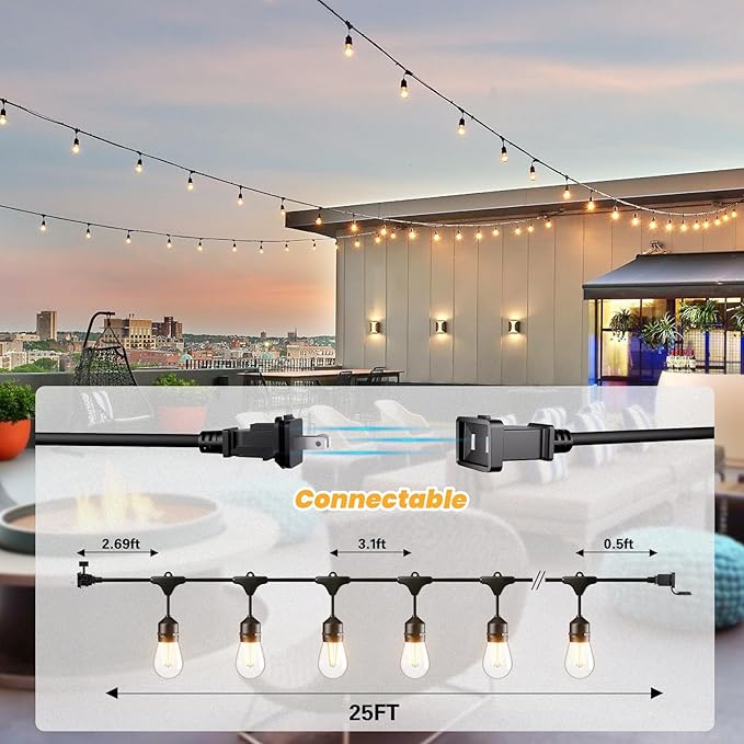 Svater 25 FT Outdoor String Lights 2W, Patio Light