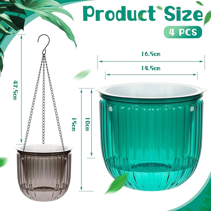 Meanplan 4 Pcs Self Watering Hanging Planter Indoor 6.5 Inch Hanging Baskets