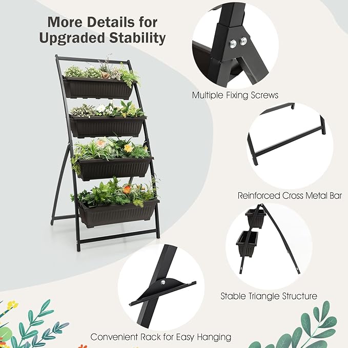 Giantex 2 Pcs 5.2FT Vertical Raised Garden Bed, 4-Tier Elevated Planter Box w/4