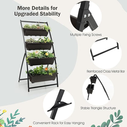 Giantex 2 Pcs 5.2FT Vertical Raised Garden Bed, 4-Tier Elevated Planter Box w/4