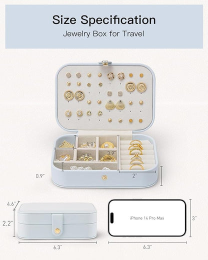 Vlando Travel Jewelry Case, PU Leather Travel Jewelry Box with Earring Holder, Portable Display Mini Jewelry Case for Mothers Day Women Girls Gift - Blue