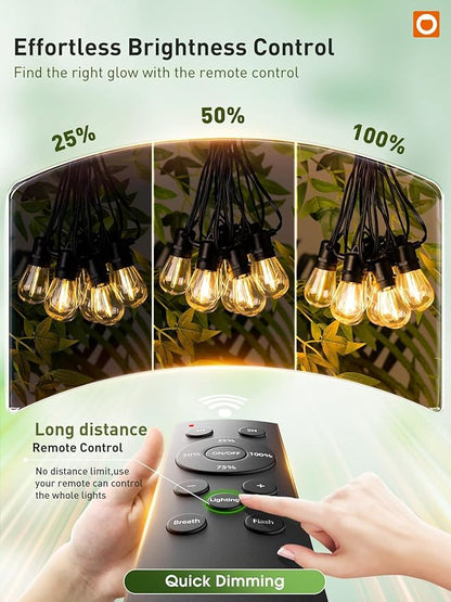 addlon 100FT LED Outdoor String Lights, Remote Dimmable Patio Lights