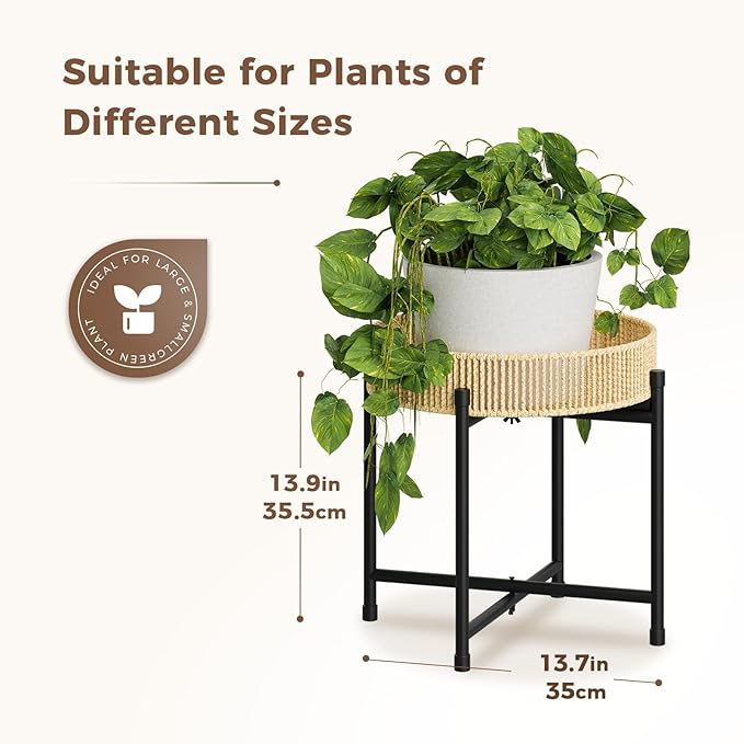 Bamworld Rattan Plant Stand Indoor Boho Plant Table