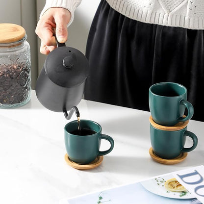 Hasense Stackable Porcelain Mini Espresso Cups and Saucers Set of 6, 4 OZ