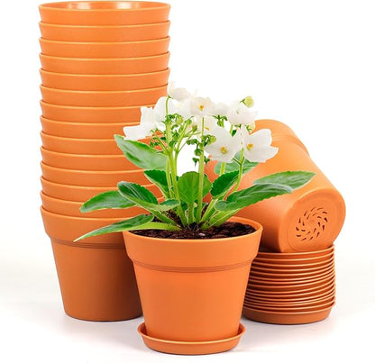 4 inch Small Plastic Nursery Pots, 16 Pack Plant Pots