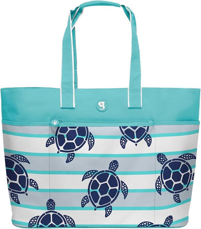 geckobrands Oversized Beach Tote – Large and Stylish Beach Bag with 4 Exterior Pockets and Zippered Internal Compartment