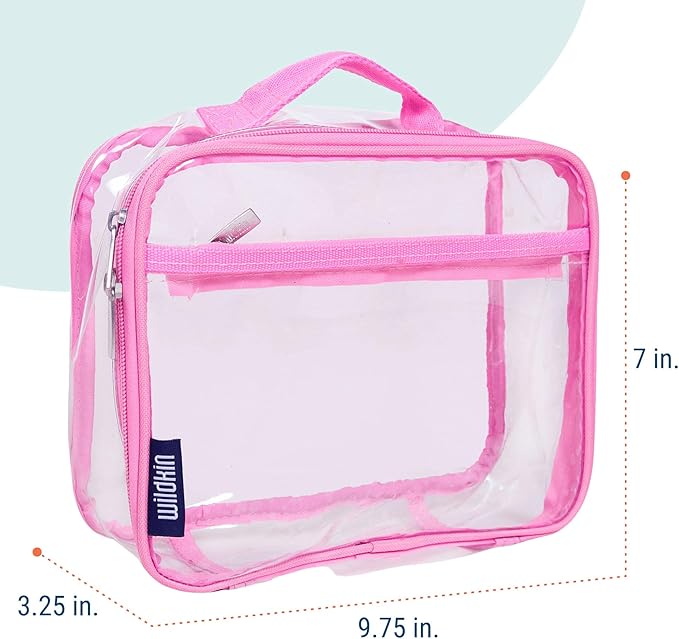 Wildkin Kids Insulated Lunch Box – Durable and Reusable for School & Travel - Clear w/Pink Trim