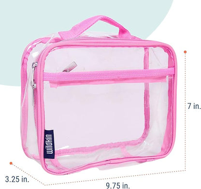 Wildkin Kids Insulated Lunch Box – Durable and Reusable for School & Travel - Clear w/Pink Trim