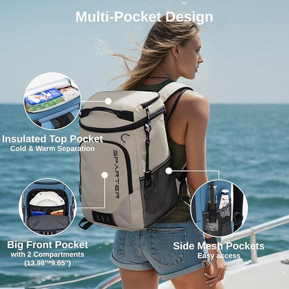 SPARTER Backpack Cooler Insulated Leak Proof 33/49 Cans, 2 Insulated Compartments Thermal Bag, Portable Lightweight Beach Travel Camping Lunch Backpack for Men and Women