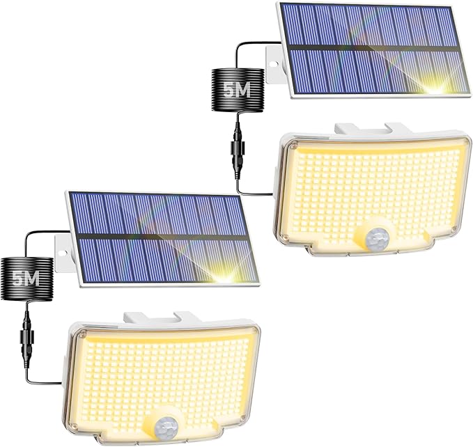 Peasur 2 Pack Solar Motion Lights Outdoor, 318 LED Solar Security Light