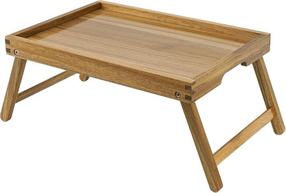 VaeFae Acacia Bed Table Tray, Wooden Breakfast Tray with Folding Legs, Bed Tray for Eating and Laptop, Eating Trays for Bedroom