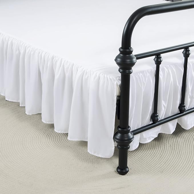 Bed Skirt Queen Size Ruffled Bed Skirt with Split Corners, 14 Inch Drop Dust Ruffle Bed Skirt with Platform, White