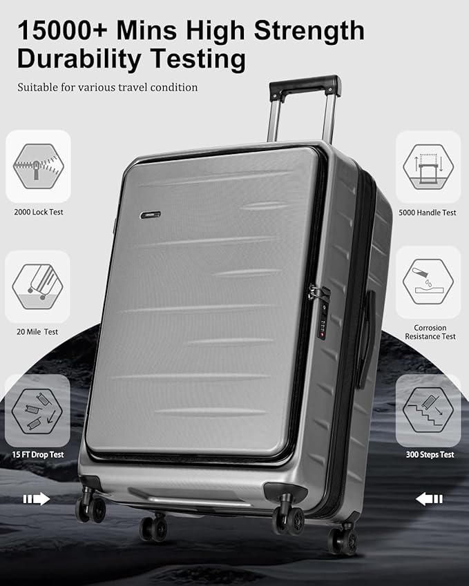 Luggage Sets 2 Pieces, 20 Inch Carry On Luggage and Expandable 28 Inch Checked Luggage with Spinner Wheels, Lightweight ABS+PC Hard Shell Suitcase with Front Opening, TSA Lock (Gray, 20/28)