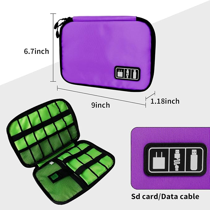 Electronics Travel Organizer,Portable Waterproof Electronic Travel Storage Bag for Small Charging Cord Storage,Charger,SD Card etc,for Travel,Business-Purple Green