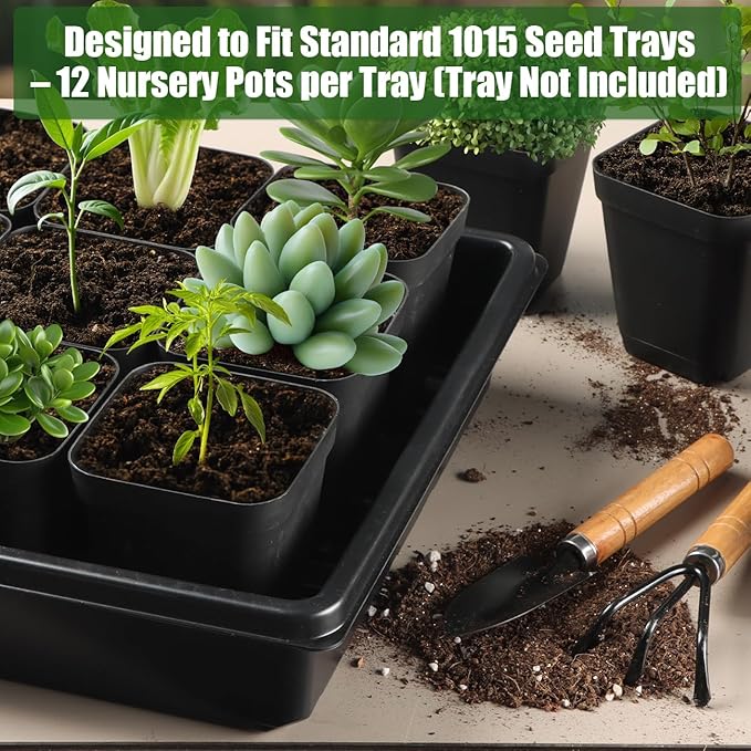 100 Pack Plant Nursery Pots 3.15 Inch, Durable Square Seedling Pots