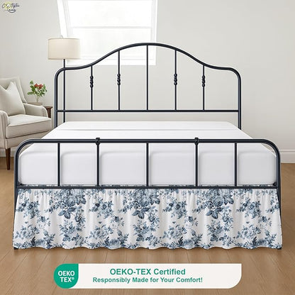 Cottington Lane Ruffled Bed Skirt Queen Size with Split Corner, Brushed Microfiber Hotel Quality Dust Ruffle, 16 Inch Drop Gathered Bedskirt, Soft, Stylish, Shrink & Fade Resistant, Blue Floral Bliss