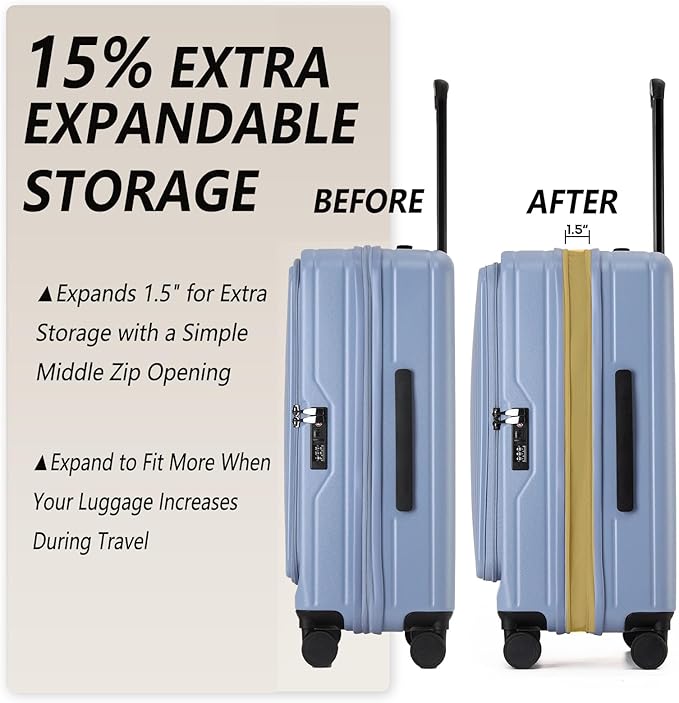 26 Inch Top Opening Checked Travel Luggage Expandable with Spinner Wheels,All PC Hard Shell Hardside Lightweight Medium Suitcase with TSA Approved Cup Holder for Business Trips Woman Men,Blue