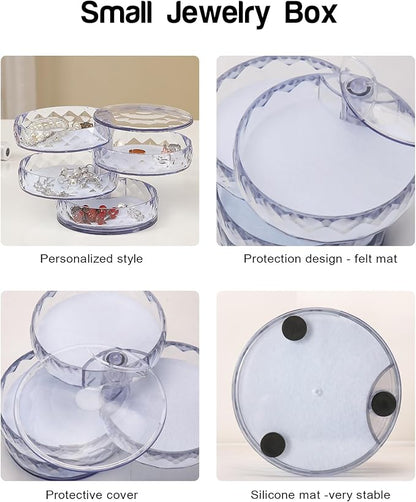 CONBOLA Acrylic Jewelry Organizer, Small Storage Box Jewelry Earring Holder for Women, 5-Layer Rotating Travel Jewelry Tray Case with Lid for Bracelet
