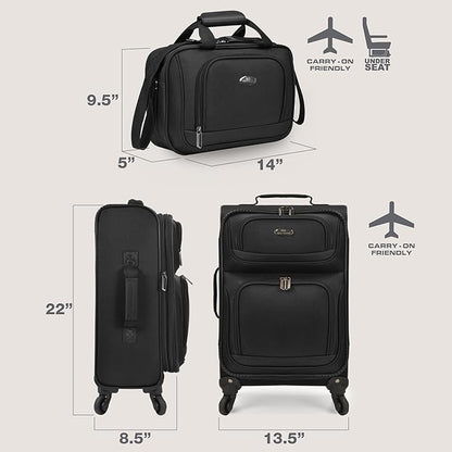 U.S. Traveler Lightweight Rolling 20" Carry On Luggage Softside Suitcase, Black, 4 Wheel
