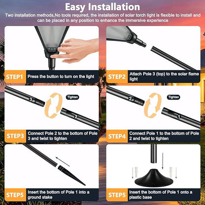 Upgraded Extra-Tall Solar Lights Outdoor, 2 Pack Flickering Flame Solar Torch