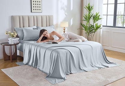 Pure Bamboo Twin Sheets, Genuine 100% Organic Viscose Derived from Bamboo Bed Sheet Set, Luxuriously Soft & Cooling, Double Stitching, 2 Year Quality Promise (Twin, Glacier)