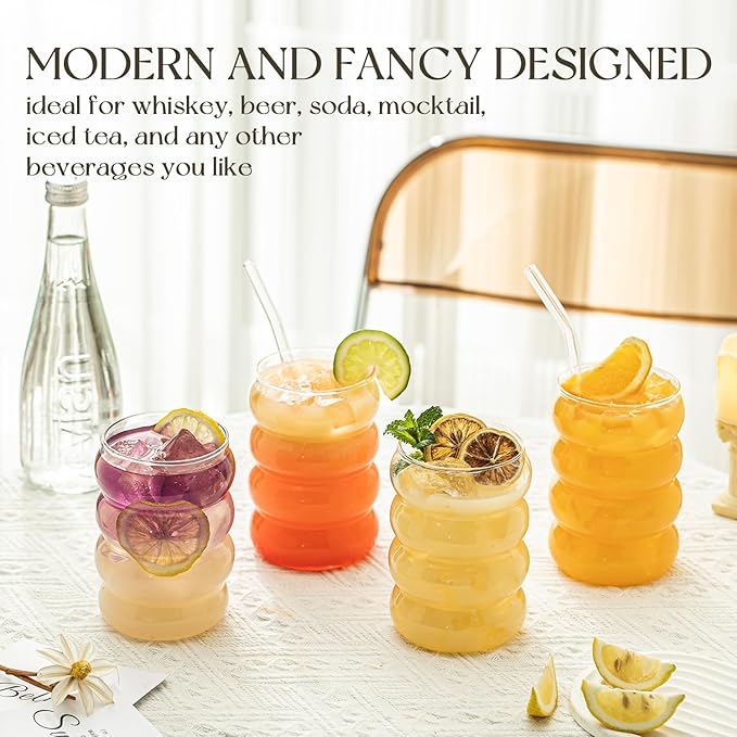 KEMORELA 2PCS Wave Bubble Beverage Glasses
