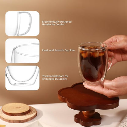 CNGLASS 6 Pack Double Walled Glass Coffee Mugs，12oz Clear Coffee Cups