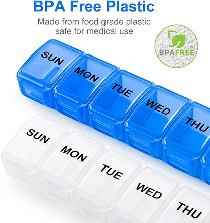 Small Pill Organizer 2 Times a Day, 2 Pack 7 Day Pill Box 1 Time a Day, Travel Friendly Day Night Vitamin Organizer, Weekly Pill Case Container