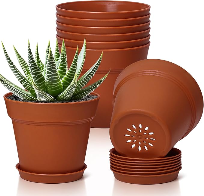 T4U 5 Inch Plant Pot 8-Pack, Plastic Pots