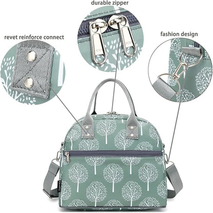 FlowFly Insulated Lunch Bag With Shoulder Strap for Women, Men, and Kids, Large and Reusable, Handle, Freezable Work and School Travel Tote and Meal Prep Organizer,Dandelion