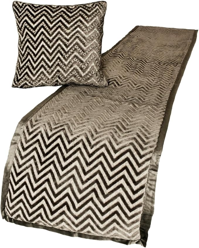 The HomeCentric King Queen Twin Grey Decorative King 90"x18" Bed Runner Without Pillow Cover, Crystals Bed Scarf on Velvet Fabric - Grey Crystal Chevy
