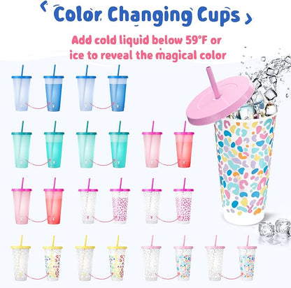 Meoky Plastic Cups with Lids and Straws