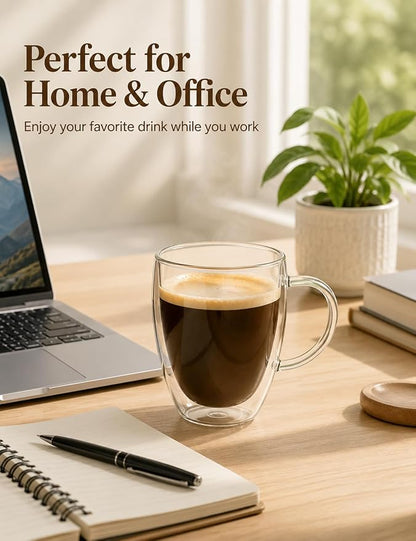 12oz Double Walled Glass Coffee Mugs