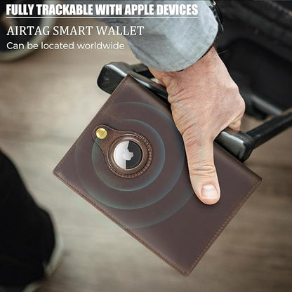 Polare Full Grain Leather Passport Holder RFID Blocking Travel Bifold Wallet Passport Holders 2 Passports (Dark Brown with AirTag Slot)