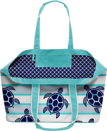 geckobrands Oversized Beach Tote – Large and Stylish Beach Bag with 4 Exterior Pockets and Zippered Internal Compartment