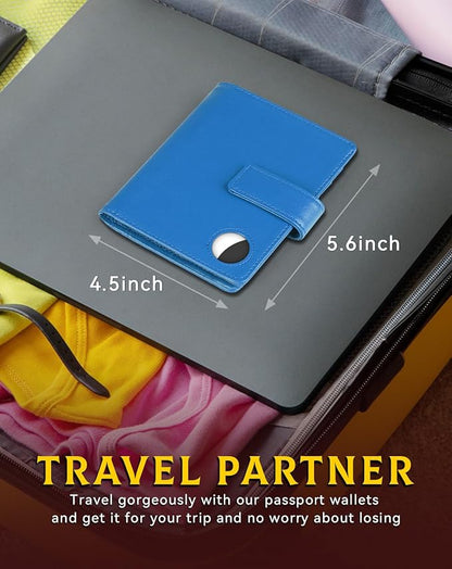 Passport Holder Wallet Cover Case for Women and Men,RFID Blocking,Passport Case with AirTag Holder,Travel Accessories (Blue)